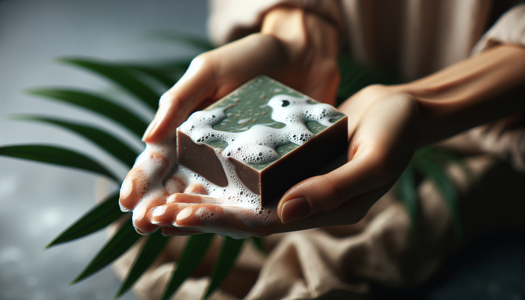 Hands lathering a solid shampoo bar, one of the most popular eco-friendly bathroom swaps for reducing plastic waste