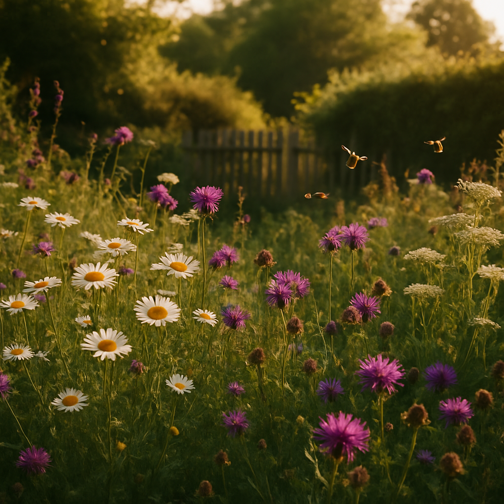 A wild cottage garden bursting with native wildflowers, showcasing rewilding your garden in full summer bloom