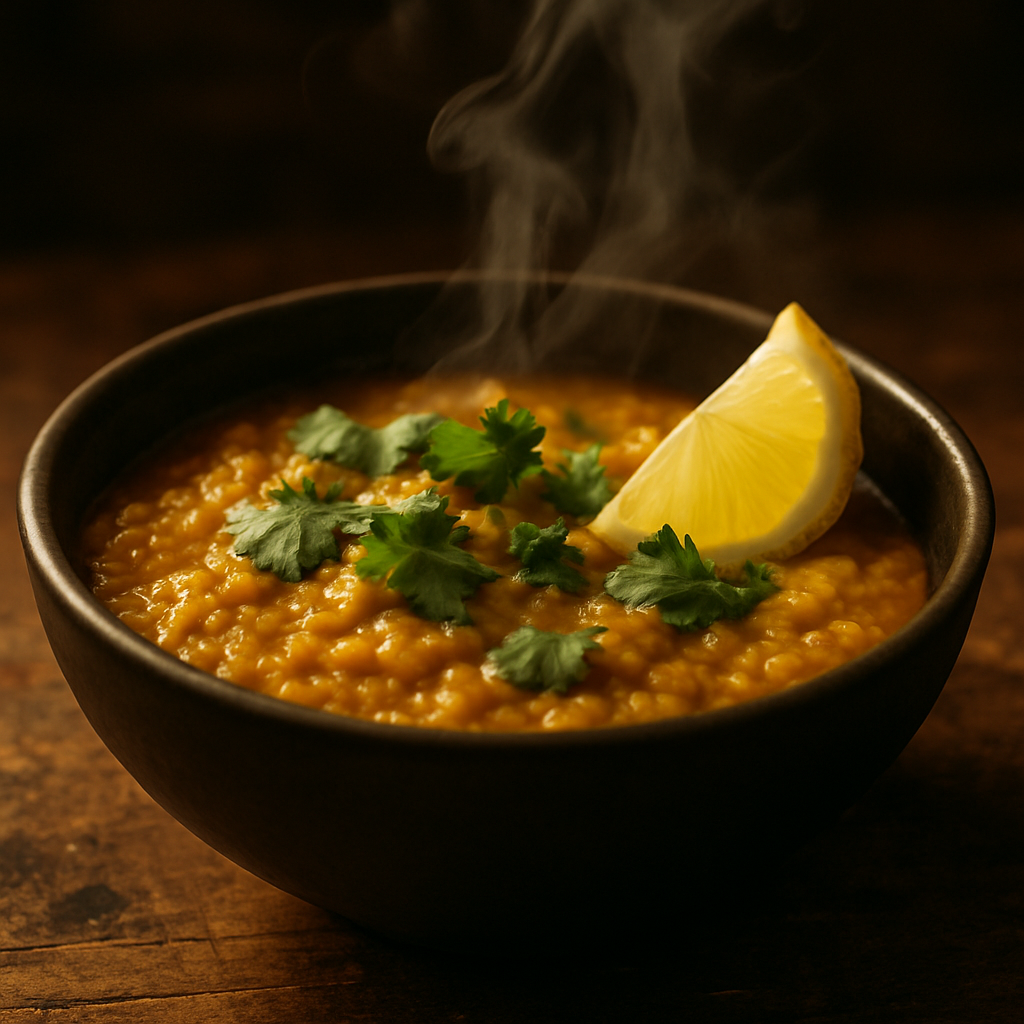 Bowl of homemade lentil dhal representing a simple easy plant based diet beginners meal