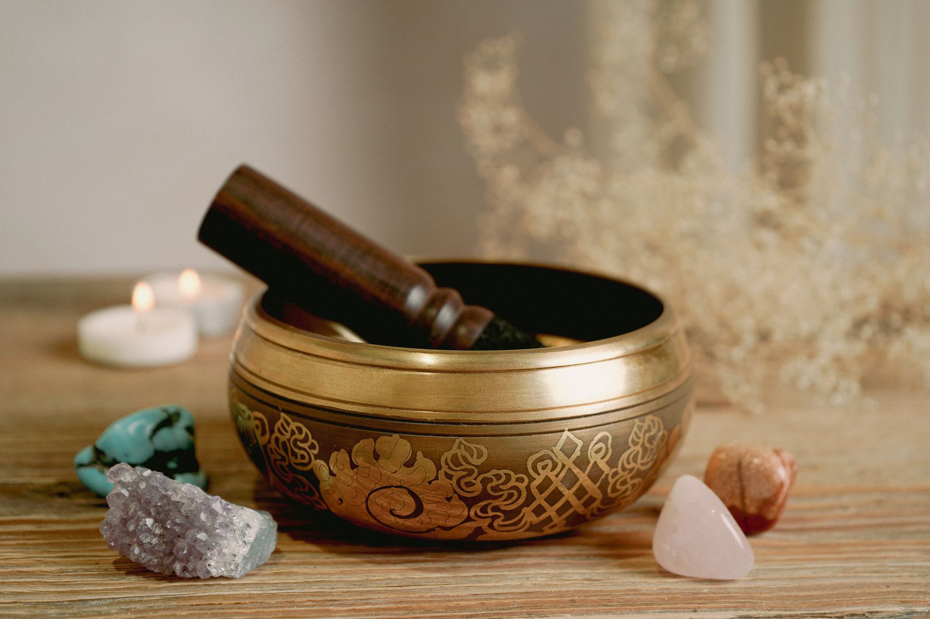 Close-up of a Himalayan singing bowl used in sound bathing UK sessions